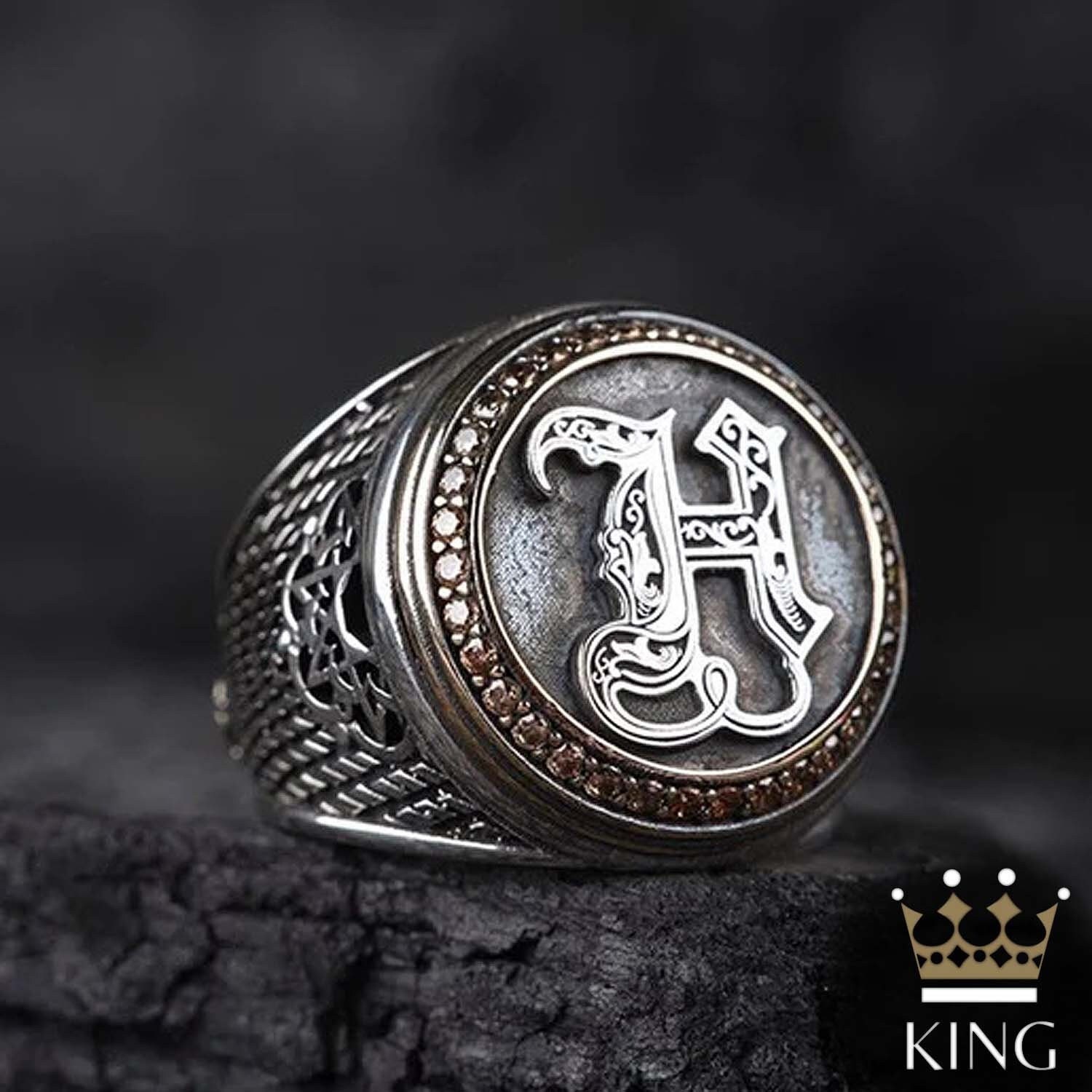 Custom Men's Ring,letter Oval Ring for Men,letter Pattern Men's Ring