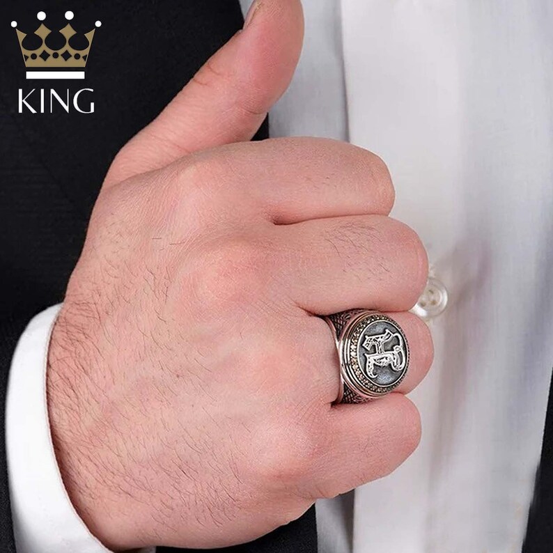 Custom Men's Ring,letter Oval Ring for Men,letter Pattern Men's Ring