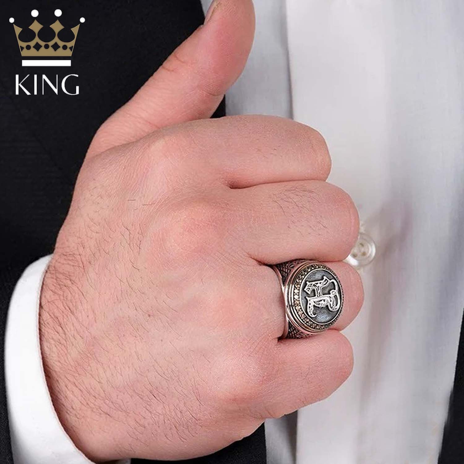 Custom Men's Ring,letter Oval Ring for Men,letter Pattern Men's Ring