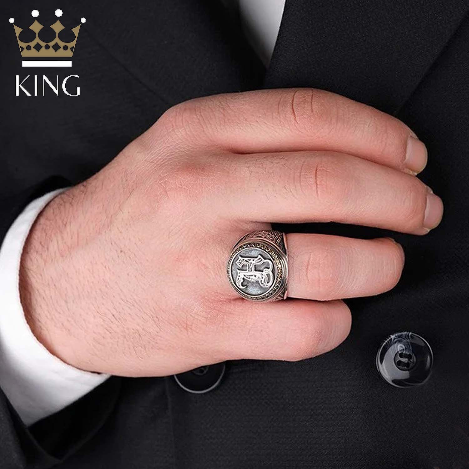 Custom Men's Ring,letter Oval Ring for Men,letter Pattern Men's Ring