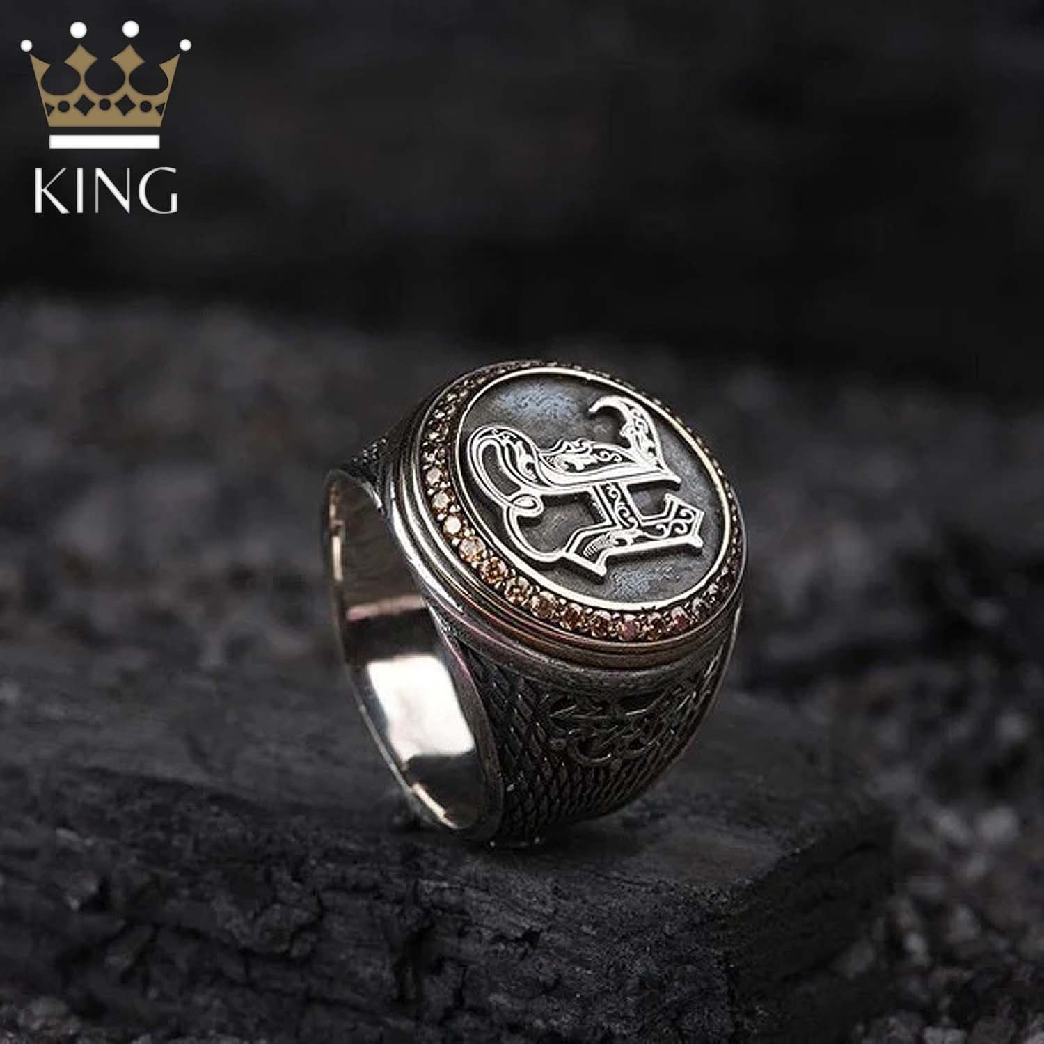 Custom Men's Ring,letter Oval Ring for Men,letter Pattern Men's Ring