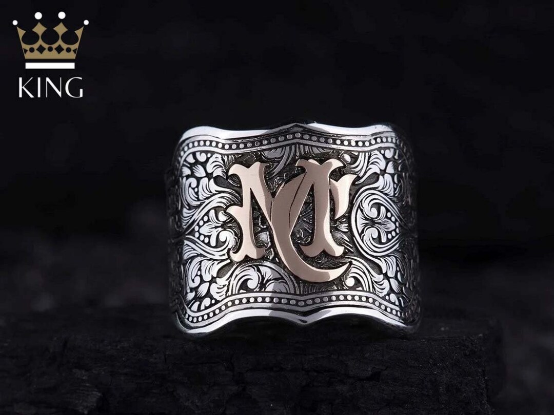 Men's Letter Ring Customizable Sealed Sterling Silver Ring Men's