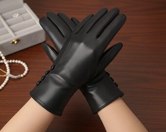 Lined Lambskin Leather Gloves Womens Winter Leather Gloves Soft Warm Luxury Gloves Winter Accessories Cold Weather Gloves