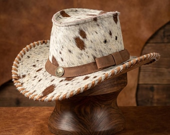 Cowhide Cowboy Hat Genuine Hair on Hide Western Fedora Hat Handmade Brindle Cow skin Hat Custom Cowgirl Hat Gift for Rodeo Lovers Unisex Hat