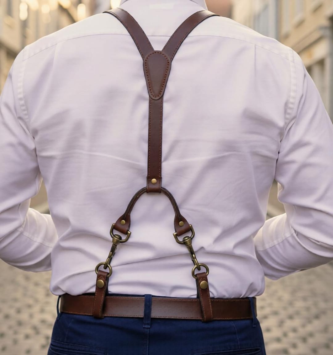 Handmade Dark Brown Leather Suspenders for Men Adjustable Snapwork ...