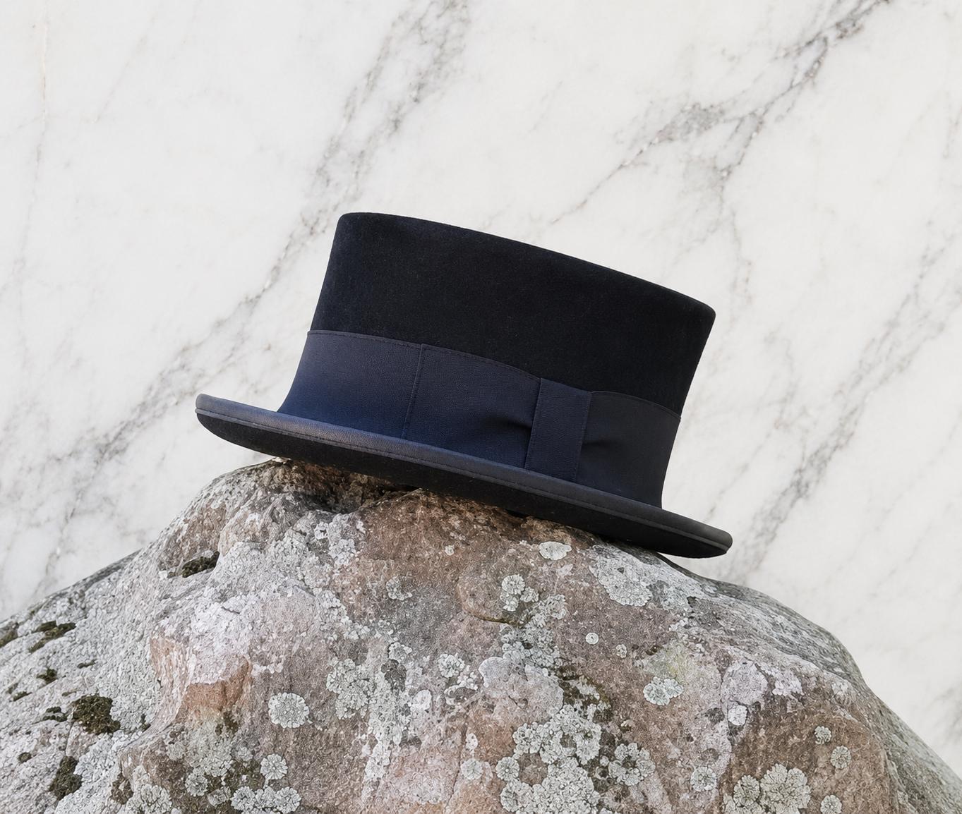 Vintage Style Black Wool Fedora Felt Hat Boater Fedora stiff brim Leather Lined brim Holiday Gift Halloween Party Outfit Classic Fedora