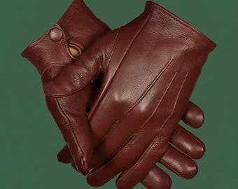 Unlined Leather Driving Gloves Soft Comfortable Driving Gloves with Snap Closure Classic Driving Gloves Gift for Him Winter Gloves