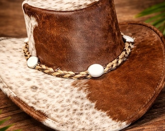 Tricolor Cowhide Cowboy Hat Cow Skin Handmade Western Hat Genuine Hair on Hide Western Hat Handmade  Unique Gift for Rodeo Lovers Unisex Hat