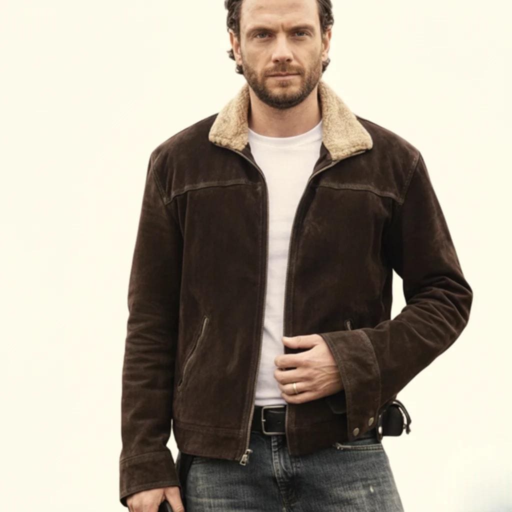 Walking Dead Rick Grimes Chaqueta De Piel De Ante Marrón, Marrón