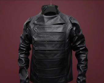 Handgemaakte Captain America Winter Soldier Bucky Barnes Movie Leren Jas en Vest voor Mannen Afneembare Mouwen Cosplay Kostuum