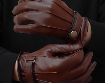 Classic Buckle Leather Biker Gloves Leather Gloves Winter Gloves Driving Gloves Bike Gloves Warm Riding Gloves Gym Gloves Workout Gloves