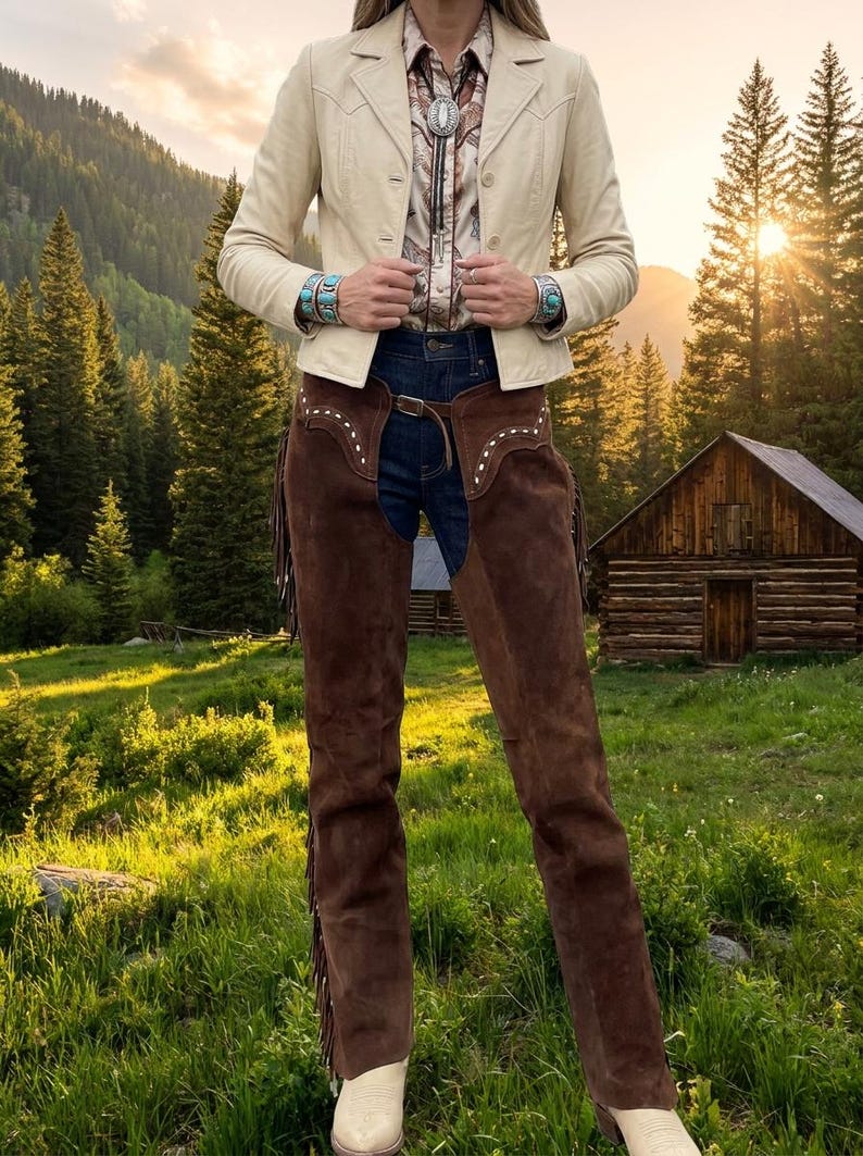 Dark Brown Suede Leather Chaps Western Riding Chaps Buckstitch Tooled ...