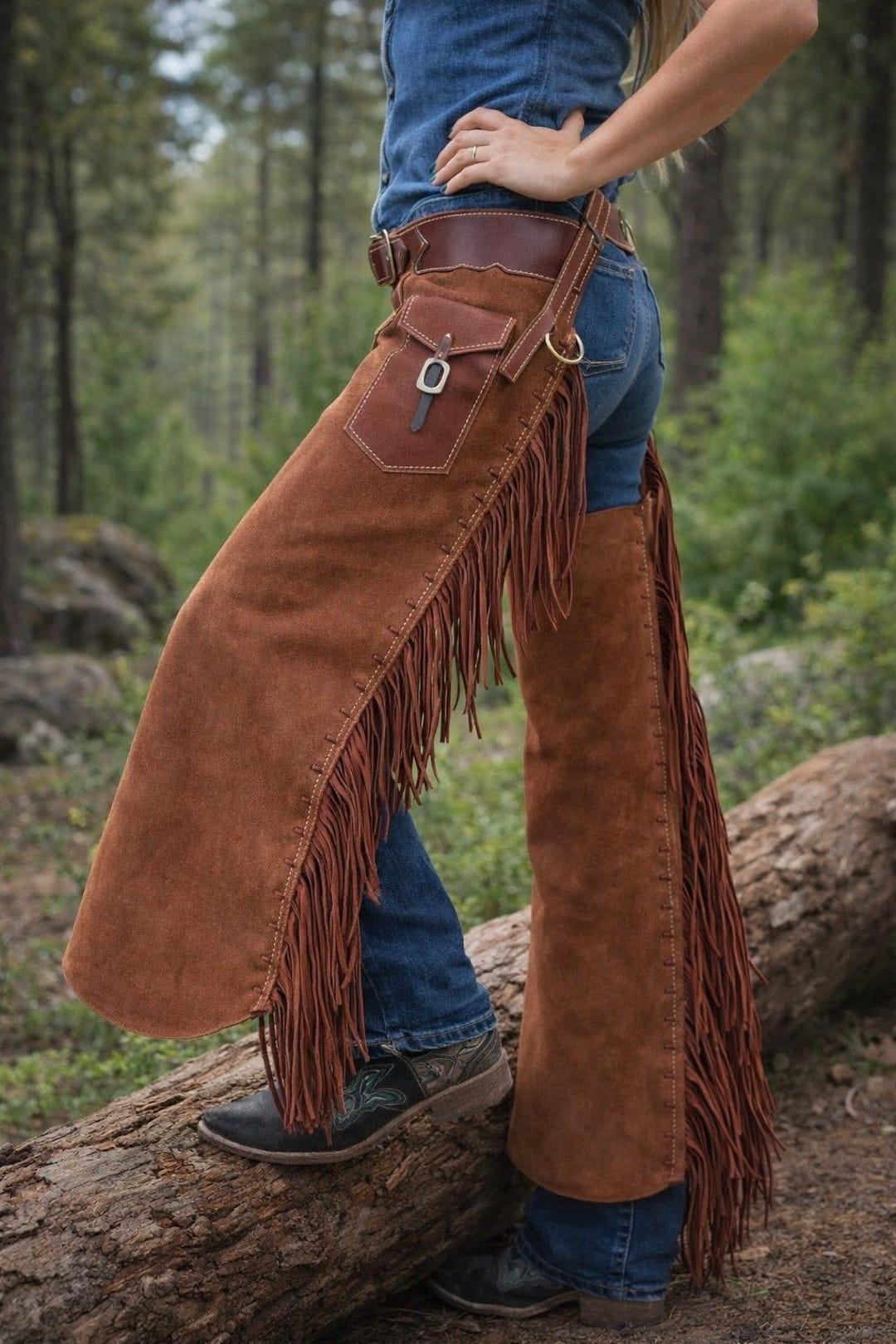 Handmade Brown Leather Pocket Chaps Western Ranch Work Chaps Custom ...