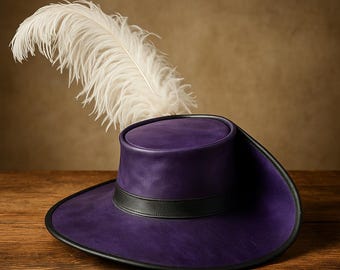 Purple Leather Musketeer Hat Handmade Cavalier Costume  17th century style Alexandre Dumas d'Artagnan