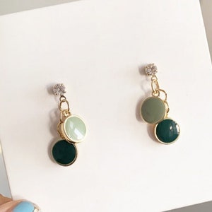 Cute Diamond Sage Green Dangle Earrings, .925 Sterling Silver Jewelry for Minimal Dainty Everyday Girlfriend Gift for Her, Enameled Earrings