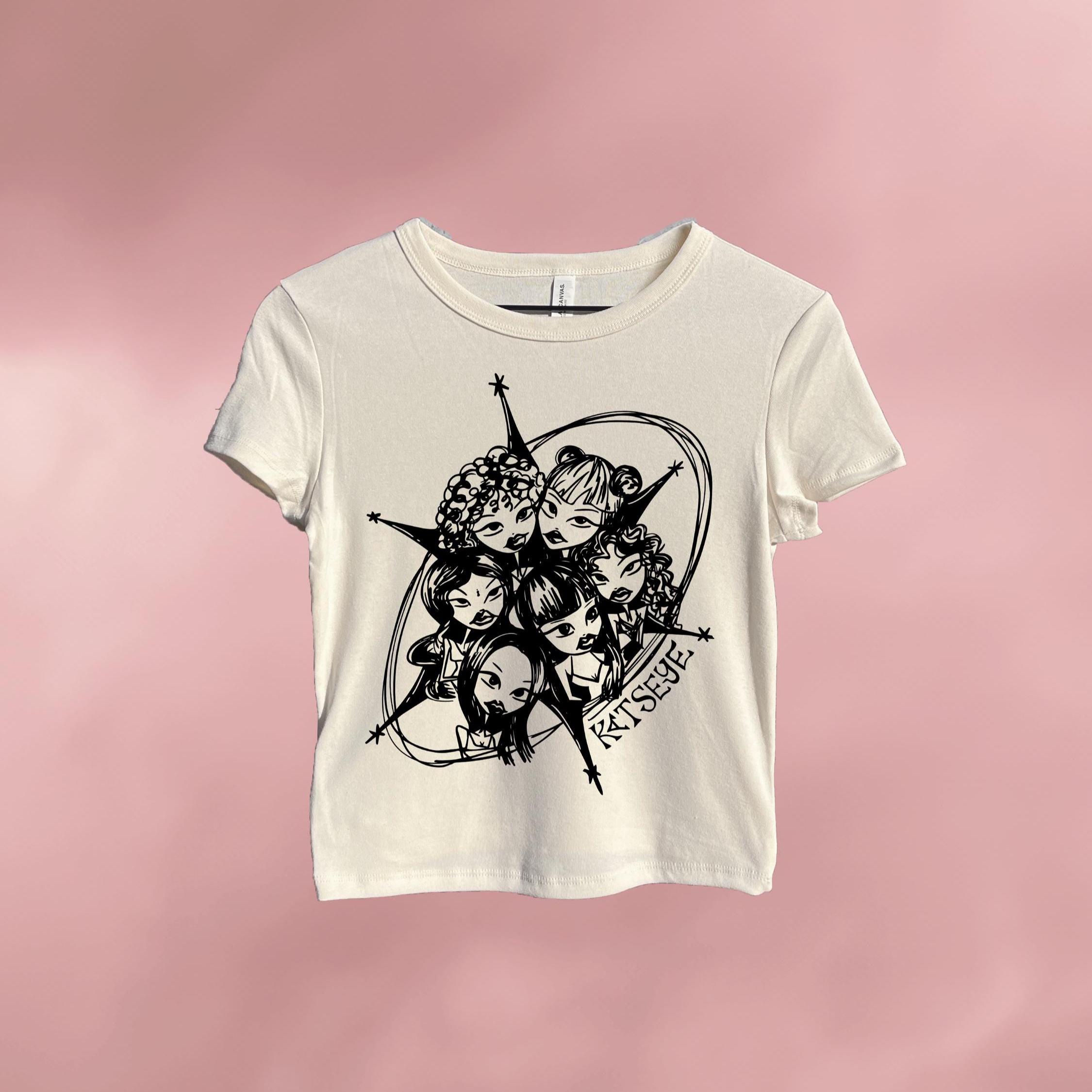 T-shirt Ample Manches Courtes Imprimé Katseye Touch Song - Polyester Unisexe - Style Graffiti Décontracté