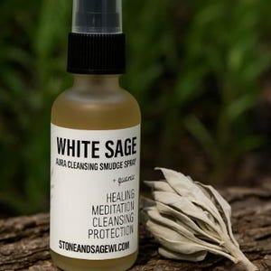 White Sage Smudge Spray – Aura Cleansing + Quartz Infused | Healing, Meditation, Protection, Energy Clearing