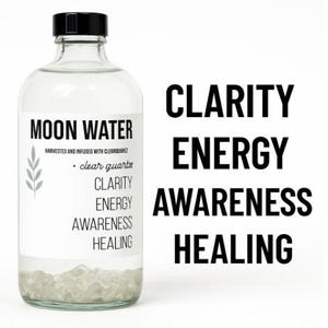 Harvested Moon Water with Clear Quartz – Charged Under Full Moon | Energy Healing, Clarity, Awareness, Ritual Water