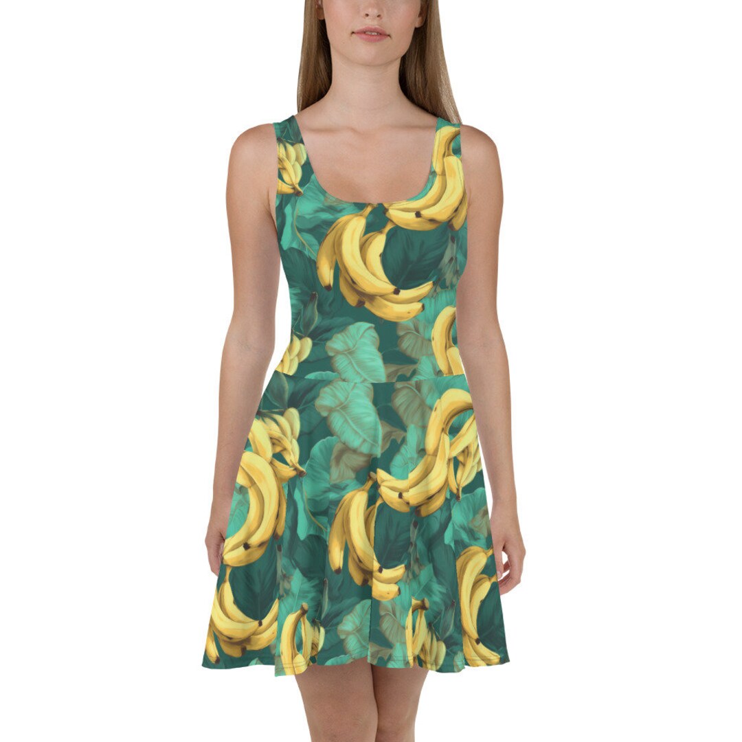 tropical-bliss-yellow-banana-print-sundress-skater-dress-etsy