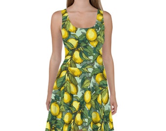 Citrus Splash: Fresh Lemon Print Dress | Skater Dress