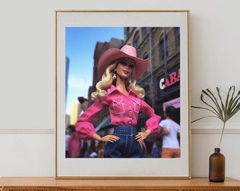 Pink Texas Cowgirl Wall Art Printable Fashion Doll Art Print Glam Western Decor Country Girl Wall Art Texas Girl Digital Download