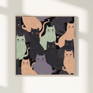 Halloween Black Cat Art Print: Sage Green Pastel Decor (Digital Download)