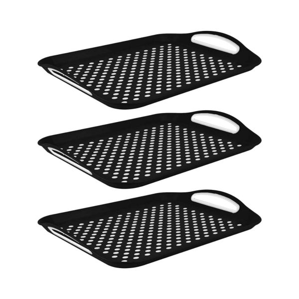 Set of 3" Large Non-Slip Kitchen Serving Trays - Polka Dot Decorative Tray Set