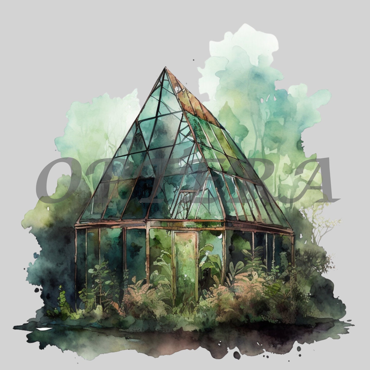 24 Watercolour Cottagecore Greenhouses Overgrown by Nature PNG Etsy