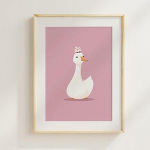 Goose wall mural cute goose poster nursery decoration farm animal printable nursery illustration, goose nursery PDF JPG goose flower
