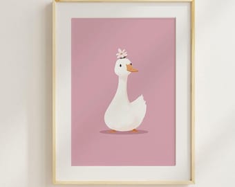 Goose wall mural cute goose poster nursery decoration farm animal printable nursery illustration, goose nursery PDF JPG goose flower