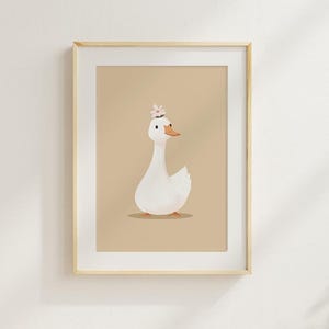 Goose wall mural cute goose poster nursery decoration farm animal printable nursery illustration, goose nursery PDF JPG goose flower