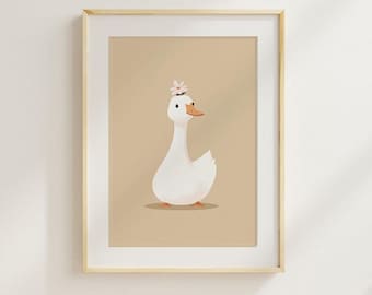 Goose wall mural cute goose poster nursery decoration farm animal printable nursery illustration, goose nursery PDF JPG goose flower