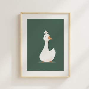 Goose wall mural cute goose poster nursery decoration farm animal printable nursery illustration, goose nursery PDF JPG goose flower