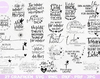 Mourning plotter bundle, farewell, funeral sayings, grave light (German), you are missed, comfort light, saying goodbye, SVG, PNG, DXF, sympathy card