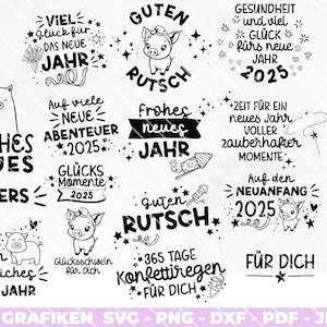 Nochevieja Año Nuevo SVG, archivo plotter, archivo láser, PNG, 2025, refranes, alemán