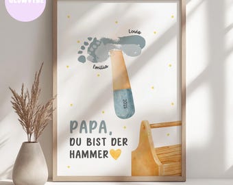Father's Day gift dad print DIY birthday keepsake toddler download digital A4 A3 hammer hand foot print