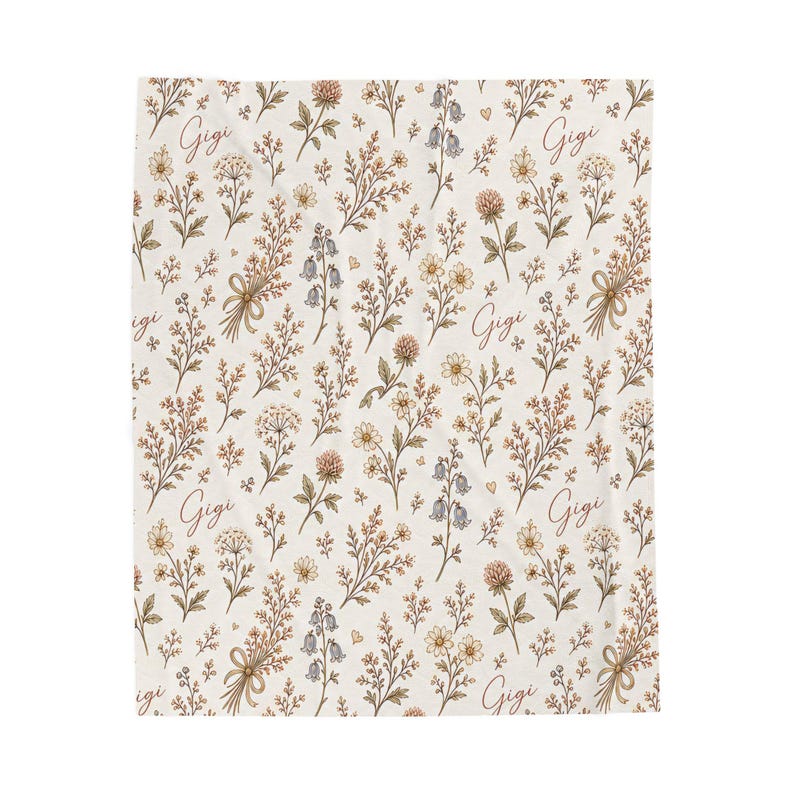Nana Grandma Gigi Nonnie Floral Velveteen Plush Blanket - Cozy Gift Throw image 2