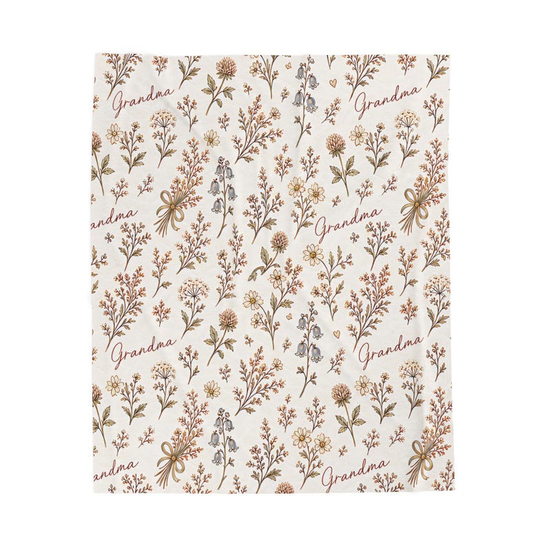Nana Grandma Gigi Nonnie Floral Velveteen Plush Blanket - Cozy Gift Throw image 3