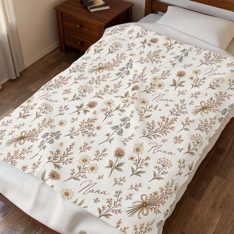 Nana Grandma Gigi Nonnie Floral Velveteen Plush Blanket - Cozy Gift Throw image 7