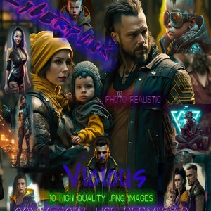 Futuristic Cyberpunk Characters - Set of 10, AI Manipulated, Photo-Realistic, PNG Format, Digital Art, Clip Art, High Quality, trending