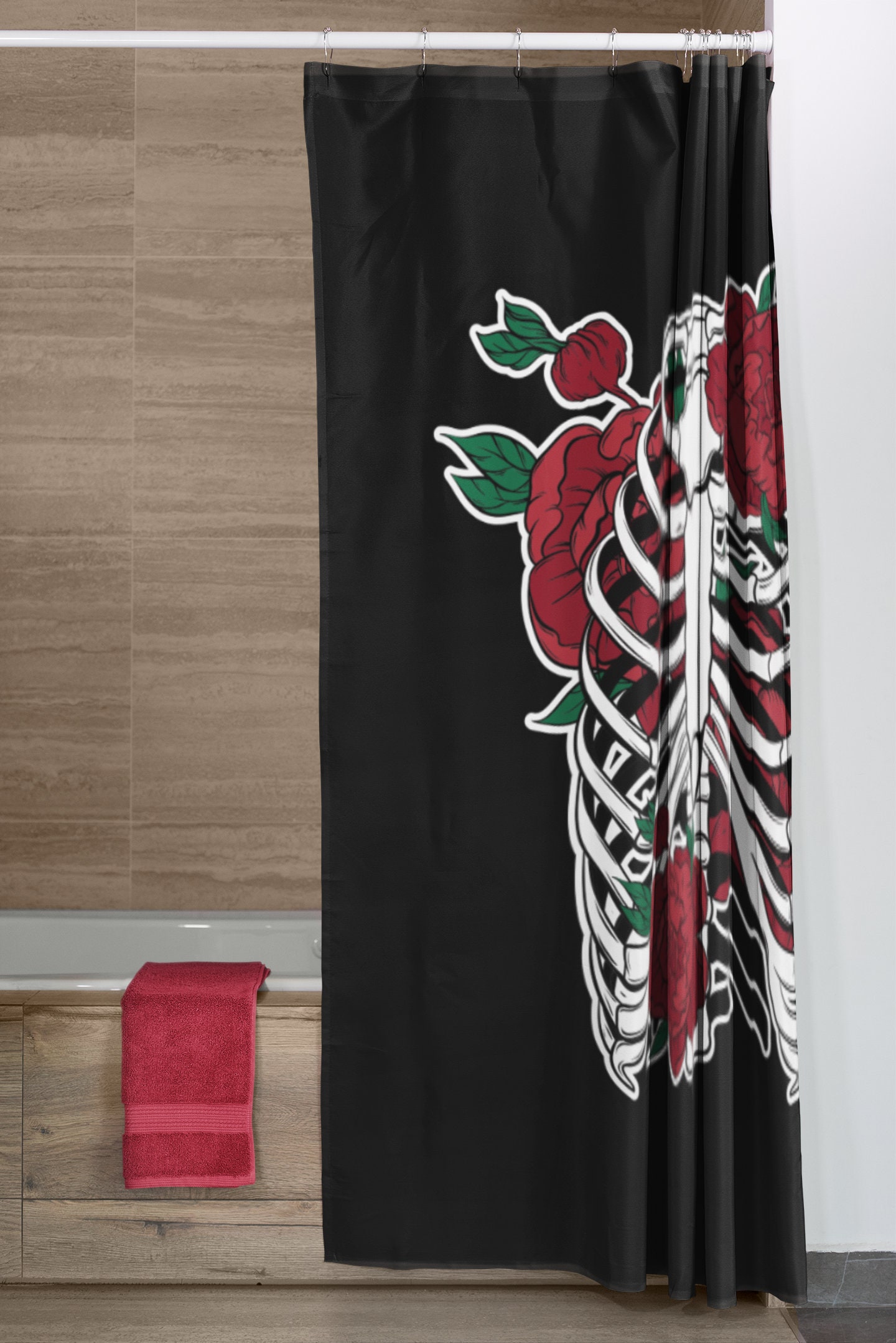 Goth Shower Curtain, Gothic Bathroom, Black Skull Shower Curtain