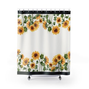 Sonnenblumen Duschvorhang, Gelb & Biege Badevorhang, Blumen Wasserdicht Maschinenwaschbar Stoff 71x74 in, Home Badezimmer Sun Flower Decor