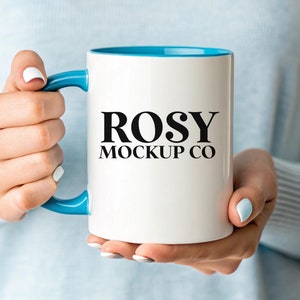 Blue and white Mug Mock up | Blue Accent Mug Mockup  | Custom Mug Mockup | POD MockUp  | Right Hand