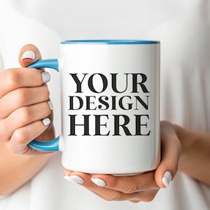 Blue and white Mug Mock up | Blue Accent Mug Mockup  | Custom Mug Mockup | POD MockUp