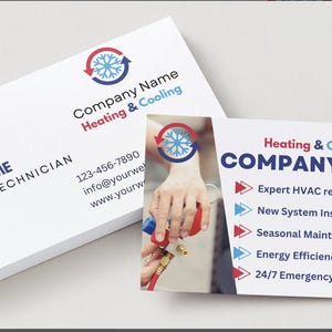 Sjabloon HVAC-visitekaartje met ontwerpen aan twee voorkanten en professionele lay-out aan de achterkant