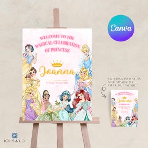 Princess Welcome Sign Princess Birthday Sign Disney Princesses Party Signage Party Poster Princess Banner Girl Birthday Party Disney
