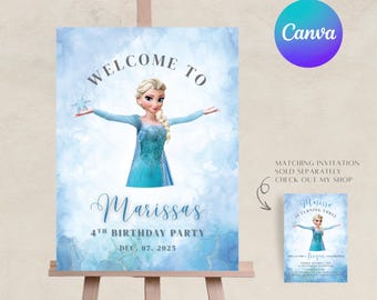 Frozen Birthday Welcome Sign: Elsa Party Decor (Digital Download)