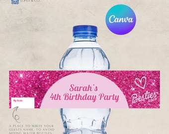 Pink Water Bottle Label barbi Inspired Party Decoration Bottle Wrap Doll Theme Party Barb Birthday Party Girl Pink Party Doll Party Item
