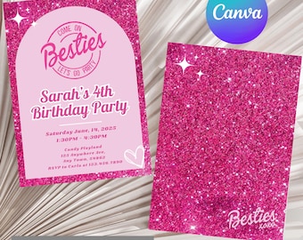 Pink Birthday Invite Barbi Inspired Birthday Invitation Pink Sparkle Birthday Party Invite Come on besties Printable Girl Birthday Party