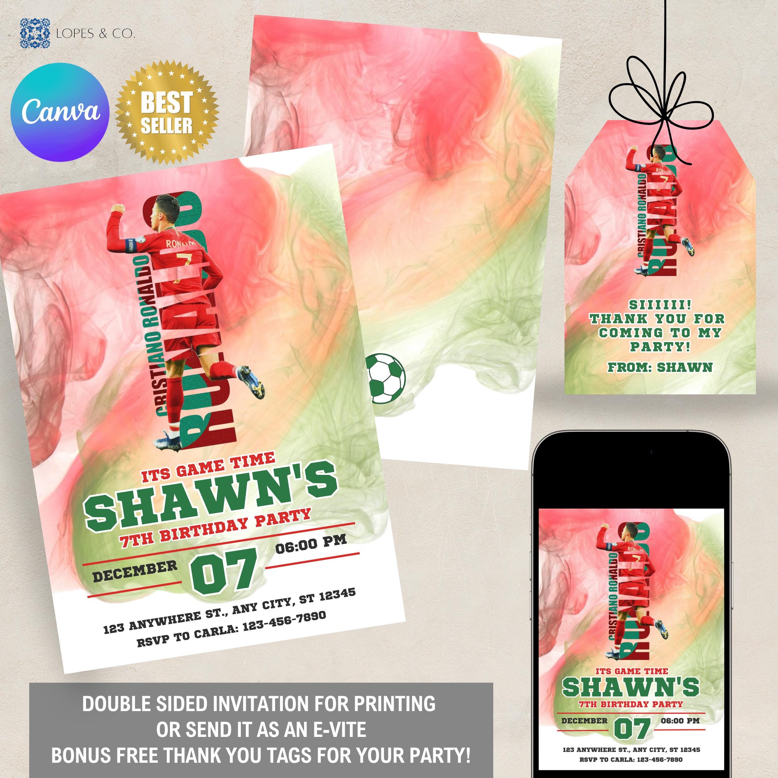 Ronaldo Birthday Invitation CR7 invite Editable Ronaldo Invitation Soccer Invitation Soccer Birthday Party Cristiano Ronaldo Invite